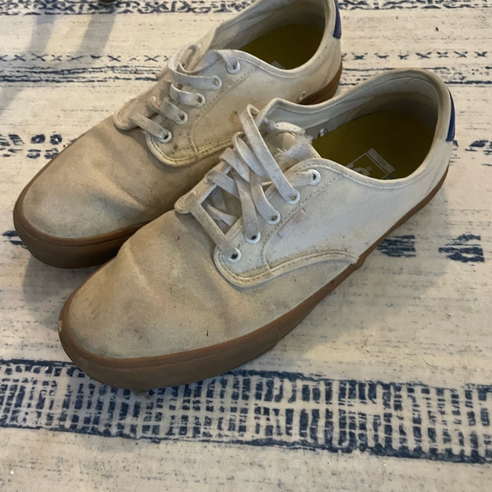 Vans White and Brown Canvas Sneakers Classic Style